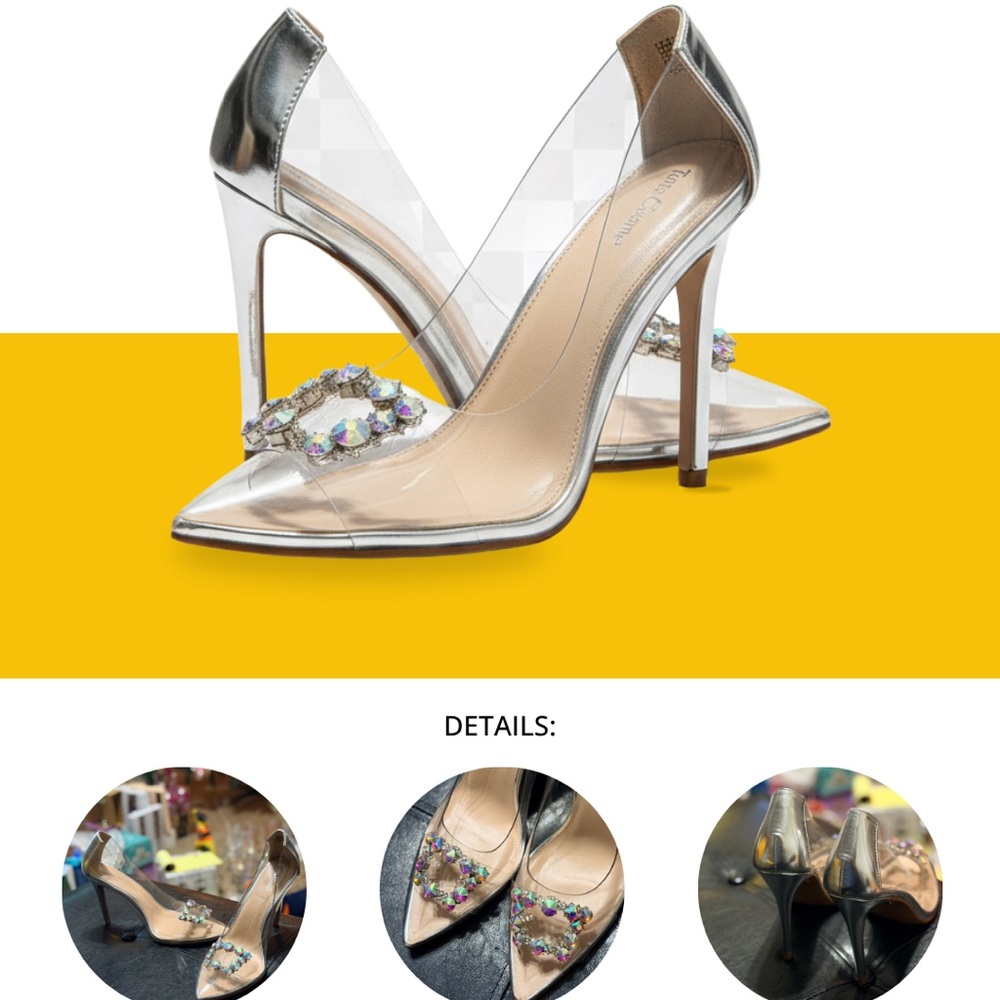 Titi Madame Silver Clear Pointed Toe Pumps • Crystal Buckle Stiletto Heels -11 M